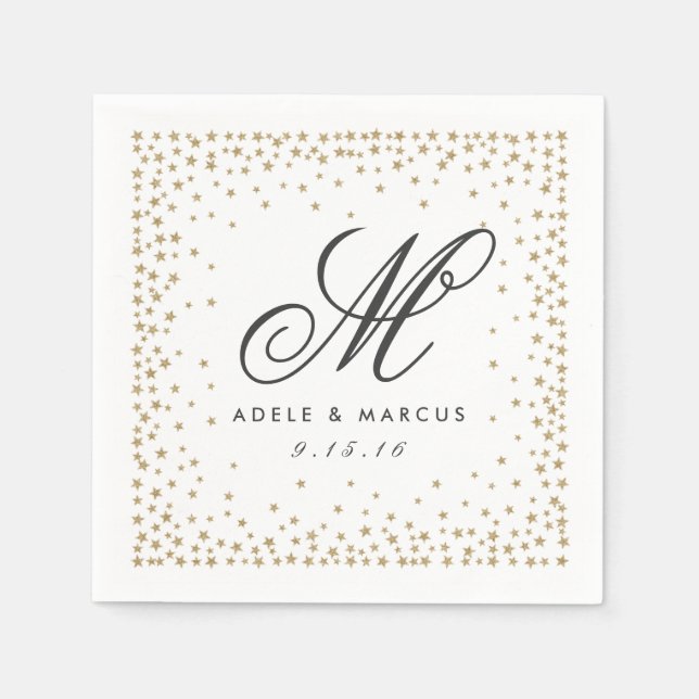 Extravagante Gold Stars Monogram Wedding Napkins Serviette (Vorderseite)
