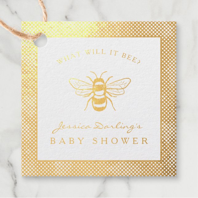 Extravagante Goldfolie, was es für eine Babydusche Geschenkanhänger (Vorderseite)