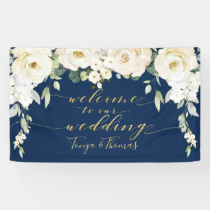 Extravagante Goldkalligrafie der White Peony Navy Banner