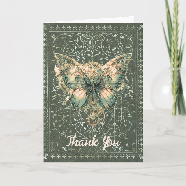 Extravagante Green Steampunk Butterfly Faltenkarte Karte (Vorderseite)