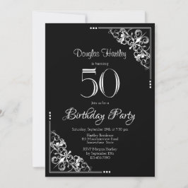 Extravagante Grenze Schwarz-weiß 50. Geburtstag Einladung
