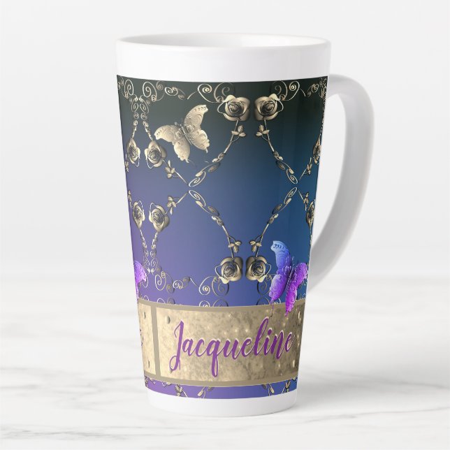 Extravagante Herzfrequenz Lila Farbverlauf mit Nam Milchtasse (Rechte Ecke)