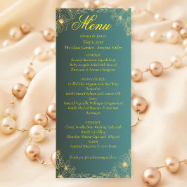 Extravagante Hochzeitskarte für Grün und Gold Menükarte