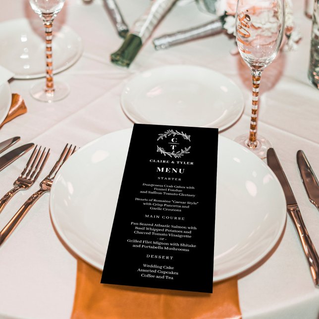 Extravagante Initials EDITABLE COLOR Wedding Menu  Programm (Fancy Initials Wedding Menu in Black (Can be personalized to any color combination))