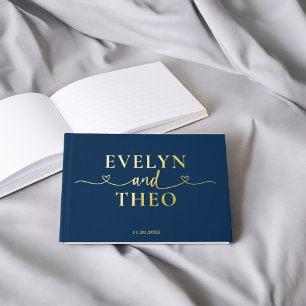 Extravagante Kalligrafie Herz Navy Blue Gästebuch