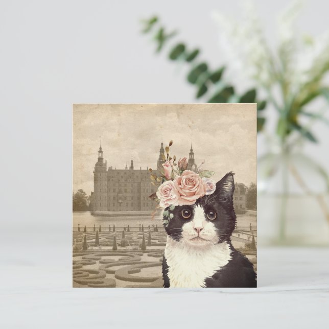 Extravagante Katze & Burg Grußkarte (Stehend Vorderseite)