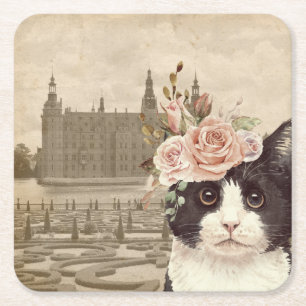 Extravagante Katze & Burg Rechteckiger Pappuntersetzer
