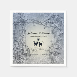 Extravagante Katze Liebe Vintag Blau Personalisier Serviette