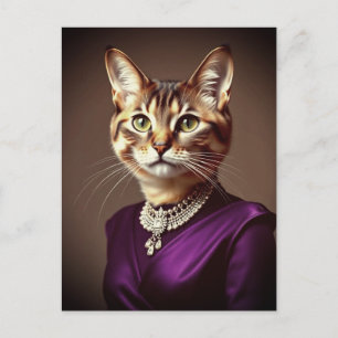 Extravagante Katze mit Lila Kleid Postkarte