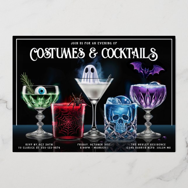 Extravagante Kostüme & Cocktails Einladung nach Ma (Vorderseite)