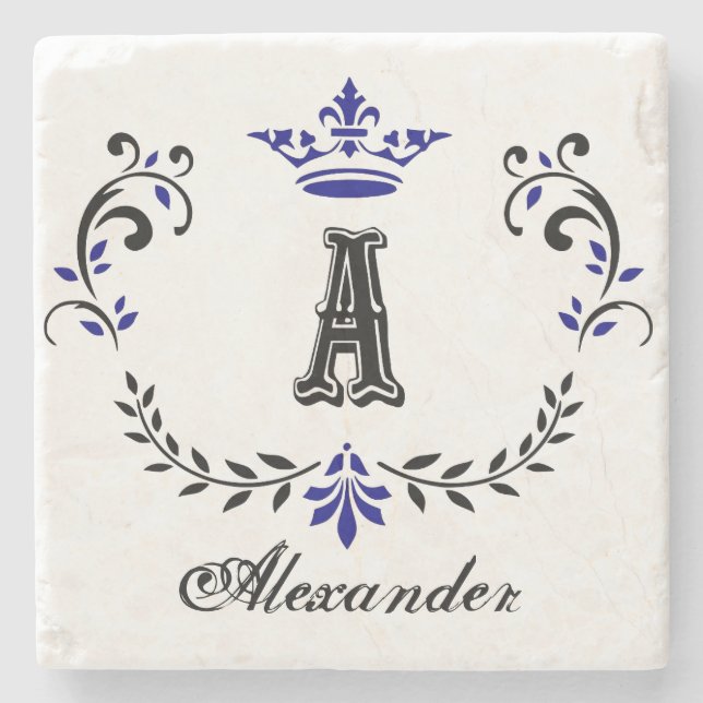 Extravagante Kronenkreuzmonogramm A Steinuntersetzer (Vorderseite)