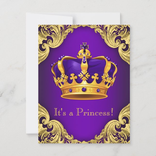 Extravagante Lila Gold Princess Baby Dusche Einladung (Vorderseite)
