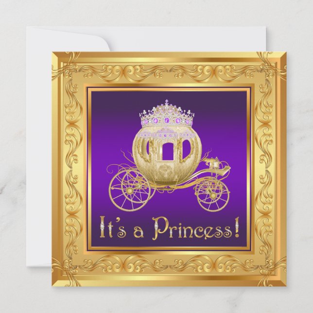 Extravagante Lila Gold Princess Baby Shower Einlad Einladung (Vorderseite)