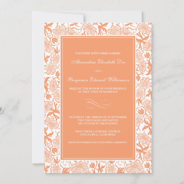 Extravagante Mandarine Hochzeit Einladung (Vorderseite)