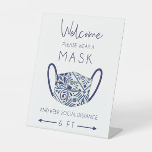 Extravagante Maske Covid Sicherheit Zeichen für Un Sockelschild