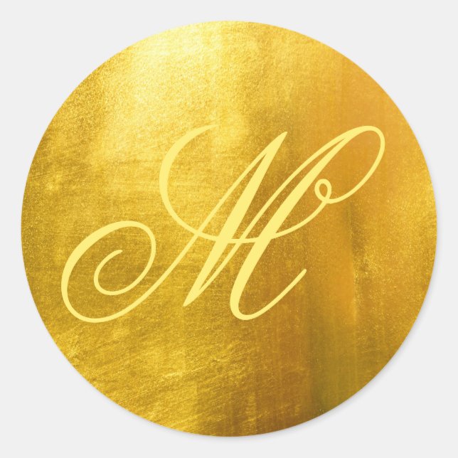 Extravagante Monogram Shiny Imitate Gelbe Goldfoli Runder Aufkleber (Vorderseite)