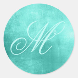 Extravagante Monogram Shiny Imitate Türkisfolie Runder Aufkleber