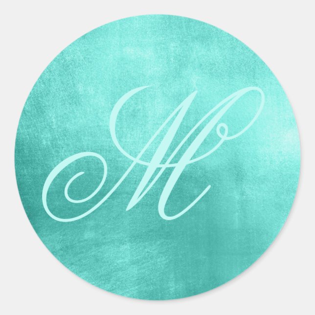 Extravagante Monogram Shiny Imitate Türkisfolie Runder Aufkleber (Vorderseite)