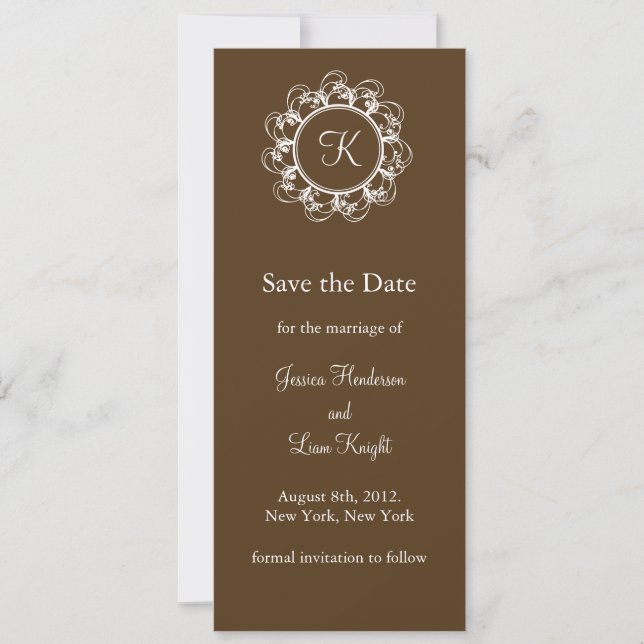 Extravagante Monogramm Save the Date (Schokolade) (Vorderseite)