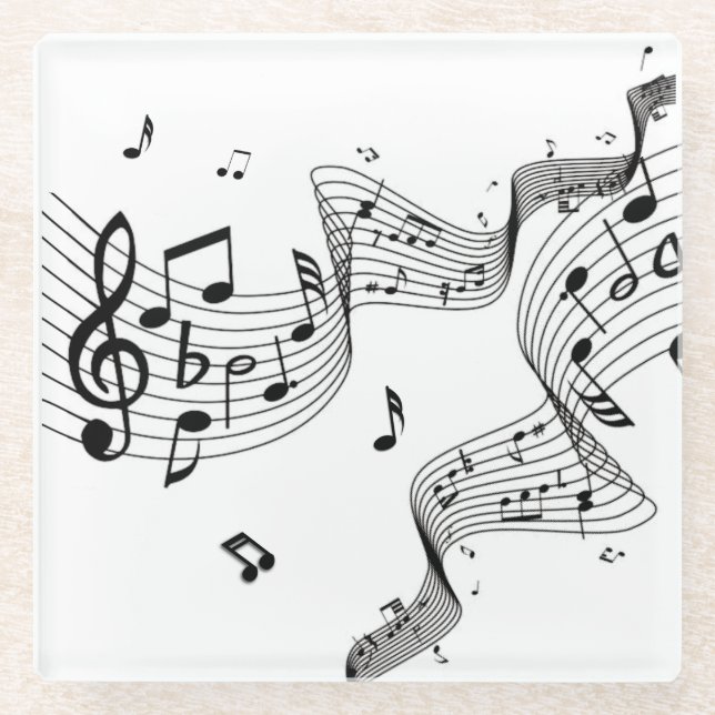Extravagante Musiknoten auf Weiß Glasuntersetzer (Vorderseite)