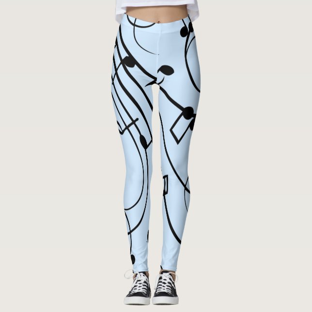 Extravagante Musiknoten Blau Leggings (Vorderseite)