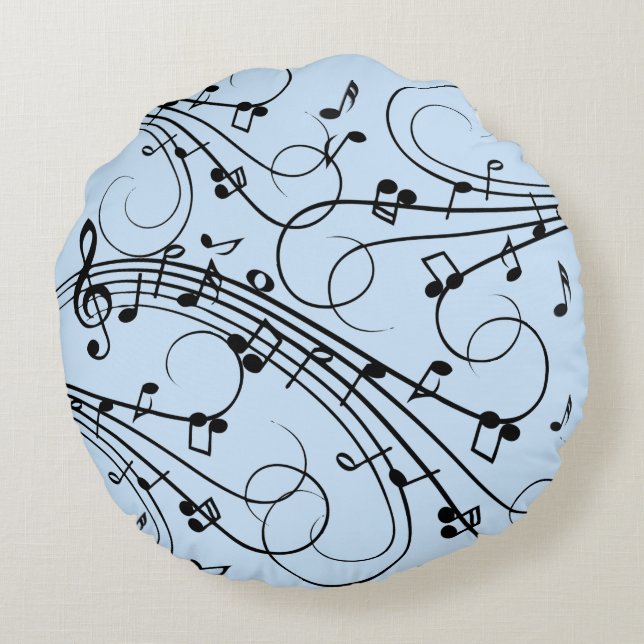 Extravagante Musiknoten Blau Rundes Kissen (Rückseite)