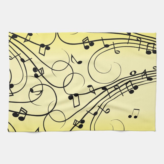Extravagante Musiknoten gelb Geschirrtuch (Horizontal)