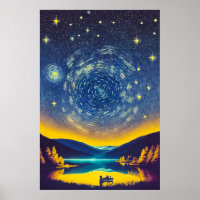 Extravagante Nightscape Stars Spiral Retro Malerei