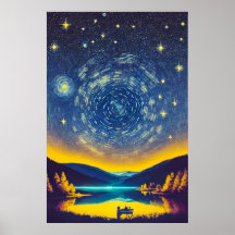 Extravagante Nightscape Stars Spiral Retro Malerei