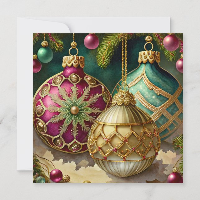 Extravagante Ornamente Weihnachtsgebräuche Feiertagskarte (Vorderseite)