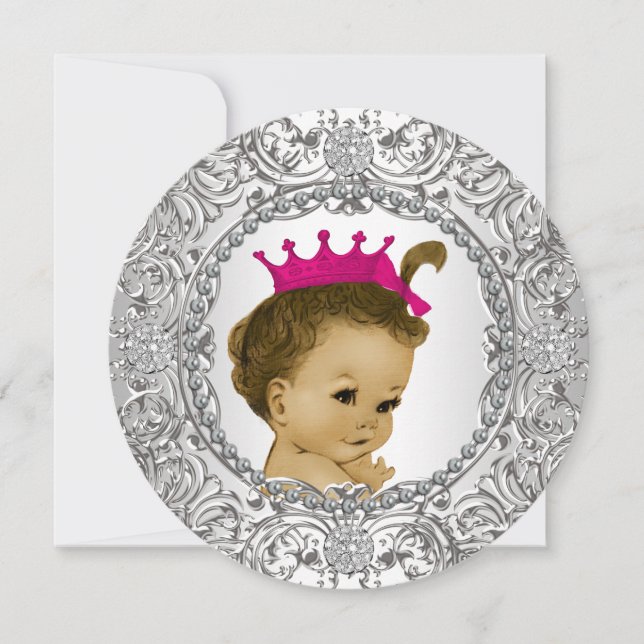 Extravagante Pink- und Silver-Baby-Girl-Dusche Einladung (Vorderseite)