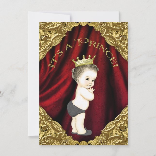 Extravagante Red and Gold Prince Baby Dusche Einladung (Vorderseite)