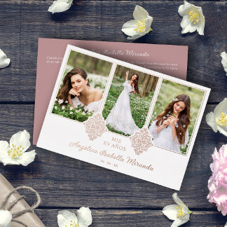 Extravagante romantische Rose Gold My XV Spanisch Folieneinladung