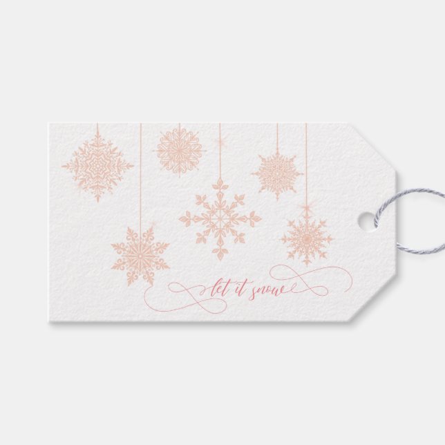 Extravagante Rosa Schneeflocken Weihnachtsgeschenk Geschenkanhänger (Vorderseite (Horizontal))