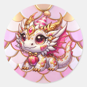 Extravagante Rosa und Gold Dragon Girl's Birthday Runder Aufkleber