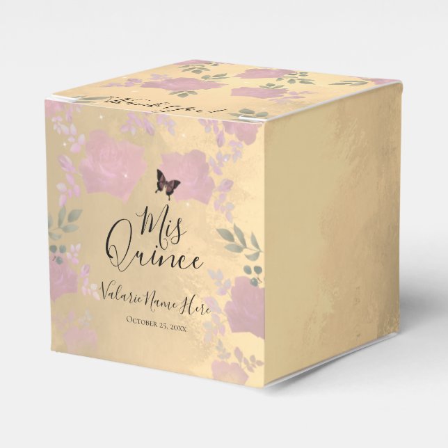 Extravagante Rose Quinceanera Gold Gefälligkeitsbo Geschenkschachtel (Vorderseite)