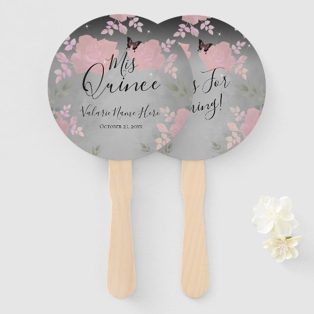 Extravagante Rose Quinceanera Pink Hand Fan Fächer (Vorne und Hinten)