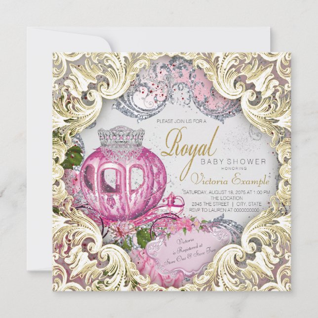 Extravagante Royal Princess Baby Dusche Einladung (Vorderseite)