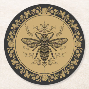 Extravagante Schwarzbiene Runder Pappuntersetzer