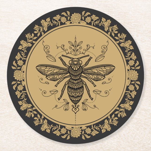 Extravagante Schwarzbiene  Runder Pappuntersetzer (Vorderseite)