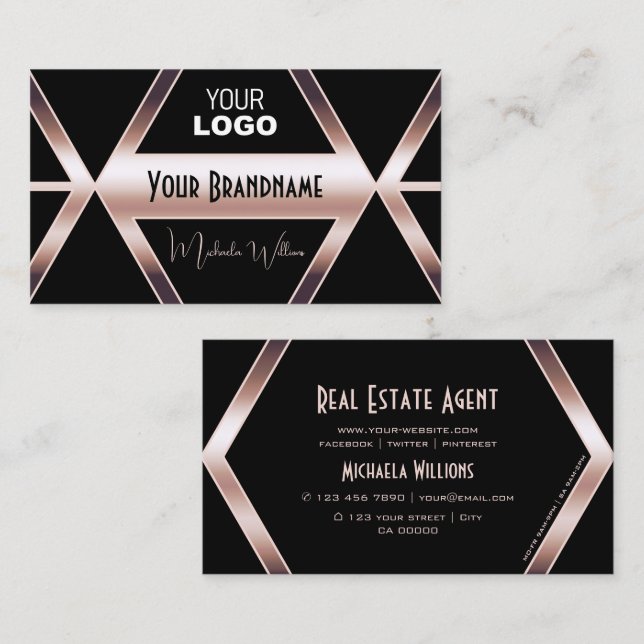Extravagante Schwarze Geometrie mit Cooler Rose Go Visitenkarte (Vorne/Hinten)