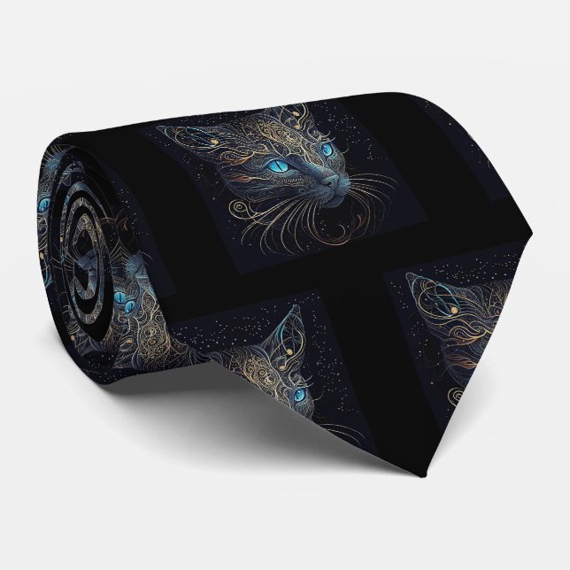 Extravagante Schwarze Katze Malen Neck Tie Krawatte (Gerollt)