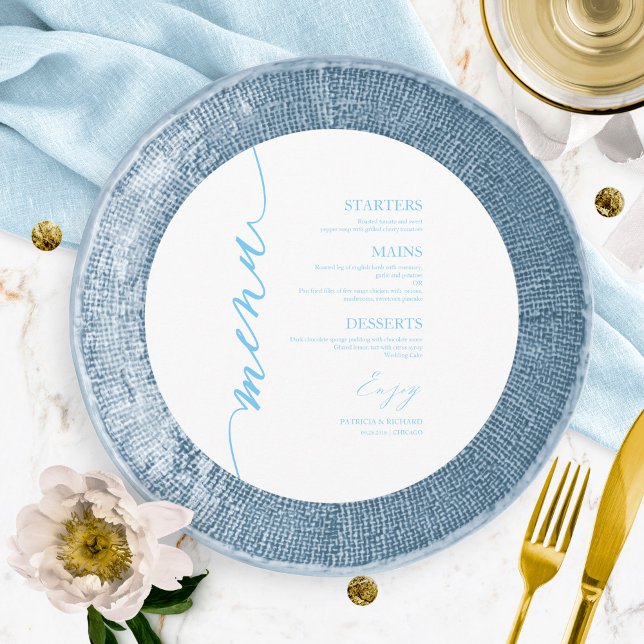Extravagante Script Round Wedding Menu Card für Pl Menükarte (Von Creator hochgeladen)
