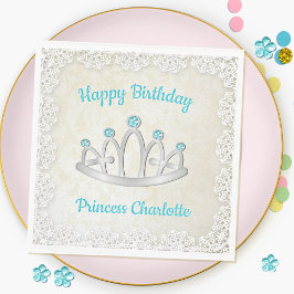 Extravagante Spitzenprincess Tiara Birthday Paper Serviette