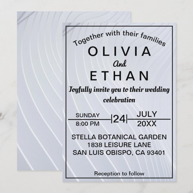 Extravagante stilvolle silberne Hochzeitseinladung Einladung (Vorne/Hinten)