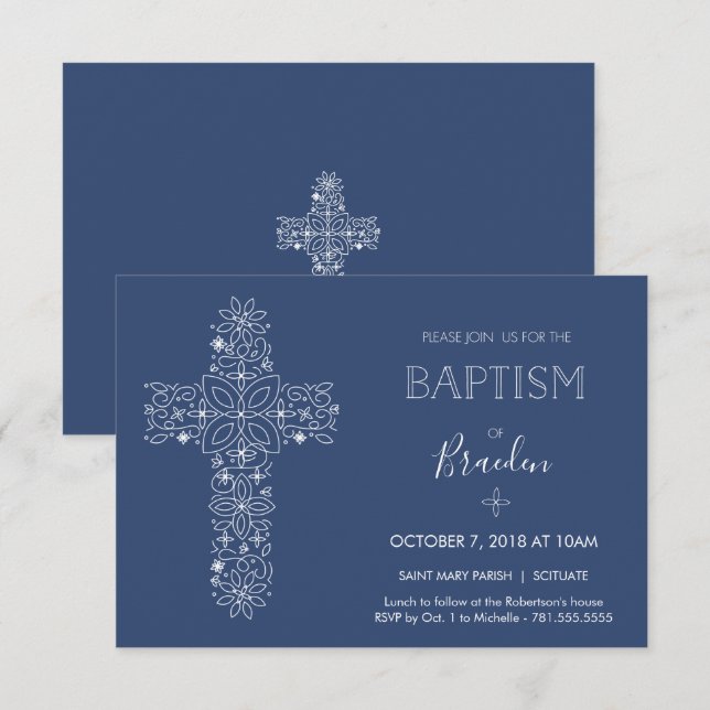 Extravagante Taufe von Jungen Einladung mit Kreuz (Vorne/Hinten)