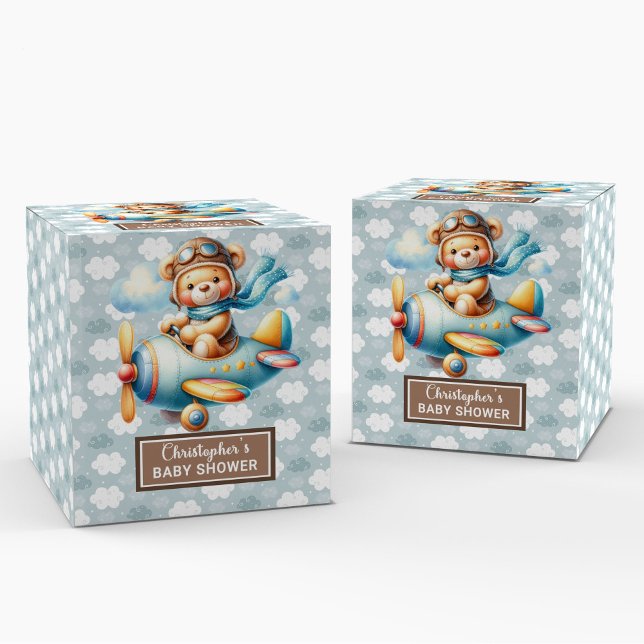 Extravagante Teddy Bear Pilot Baby Showbox Geschenkschachtel (Fancy Teddy Bear Pilot Baby Shower Favor Box)