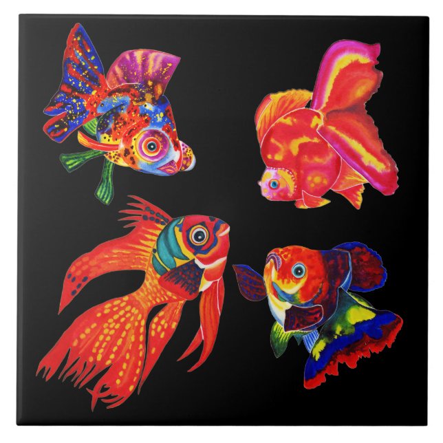 Extravagante tropische Fische entwerfen dekorative Fliese (Vorderseite)