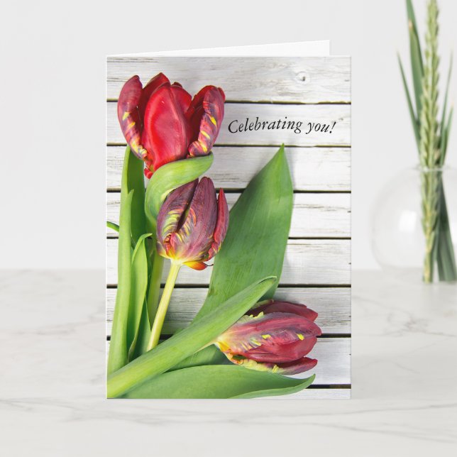 extravagante Tulpen aus Holz Karte (Vorderseite)