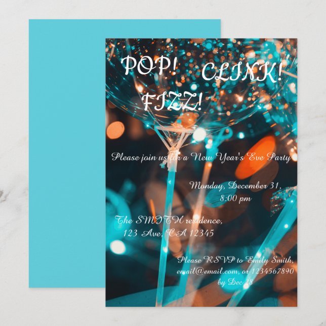 Extravagante und Des Spaß-Sylvesterabends Einladung (Vorne/Hinten)